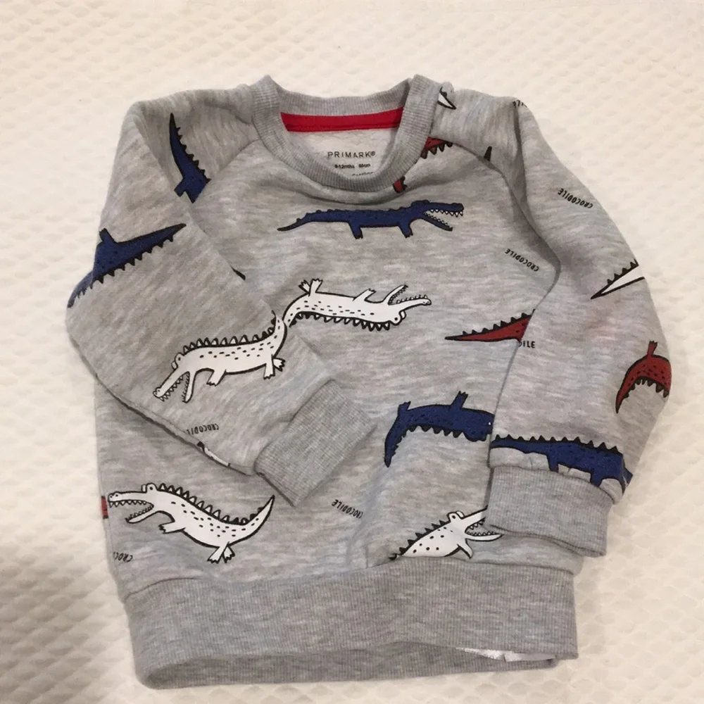 PRIMARK boy crocodile alligator print pullover sweatshirt long sleeve size 9-12M